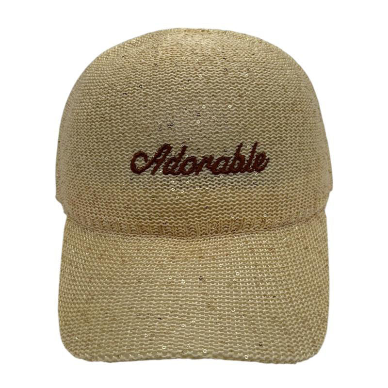 Casquette fantaisie pailletée - Broderie "Adorable" - Beige