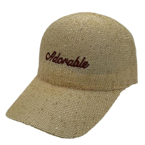 Casquette fantaisie pailletée - Broderie "Adorable" - Beige