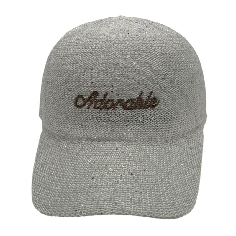 Casquette fantaisie pailletée - Broderie "Adorable" - Ecru