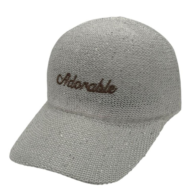 Casquette fantaisie pailletée - Broderie "Adorable" - Ecru