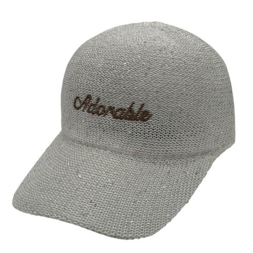 Casquette fantaisie pailletée - Broderie "Adorable" - Ecru