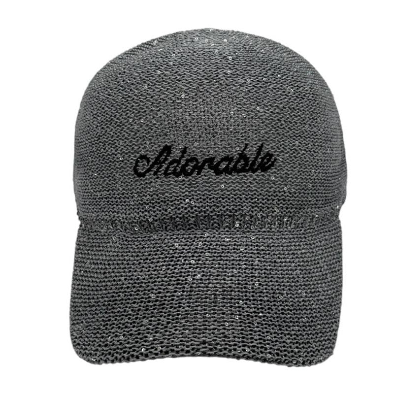 Casquette fantaisie pailletée - Broderie "Adorable" - Gris