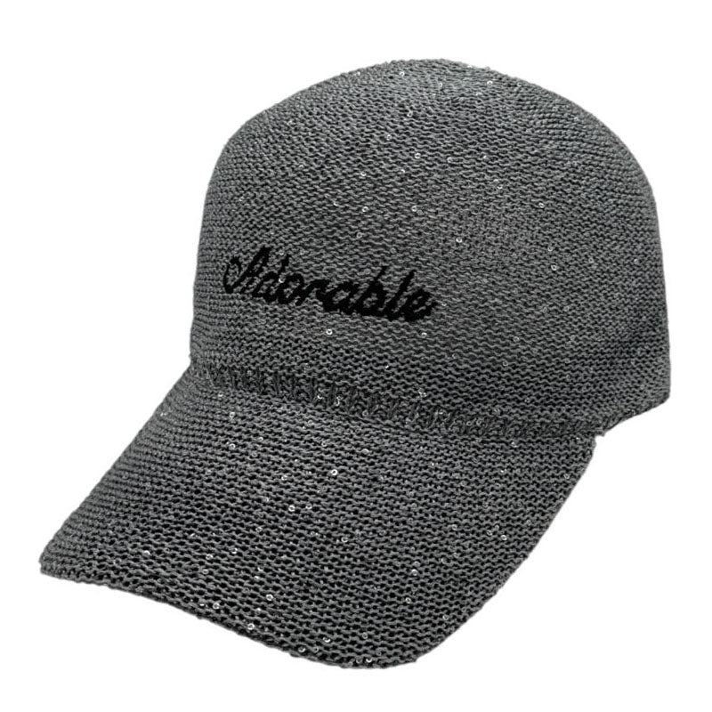 Casquette fantaisie pailletée - Broderie "Adorable" - Gris
