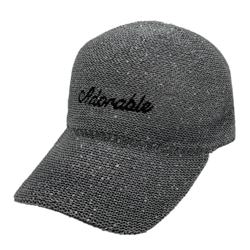 Casquette fantaisie pailletée - Broderie "Adorable" - Gris