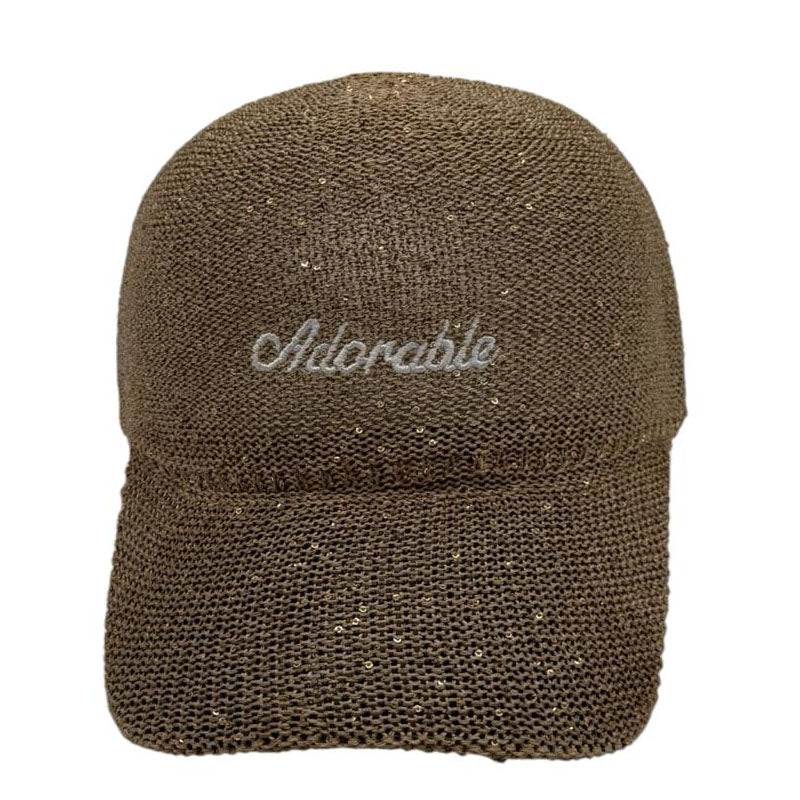 Casquette fantaisie pailletée - Broderie "Adorable" - Kaki