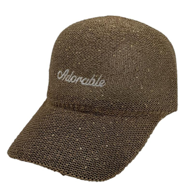 Casquette fantaisie pailletée - Broderie "Adorable" - Kaki