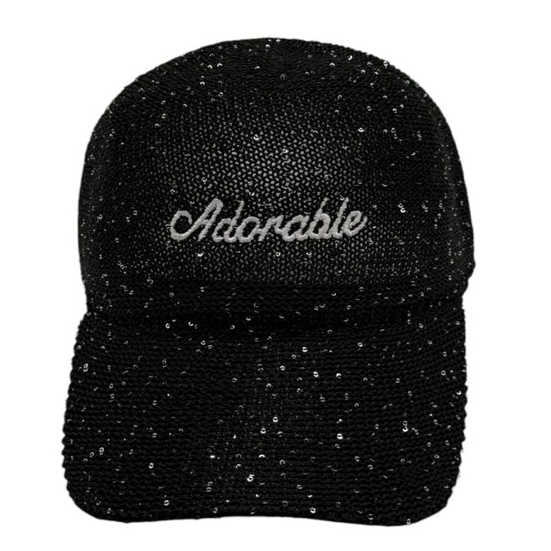 Casquette fantaisie pailletée - Broderie "Adorable" - Noir