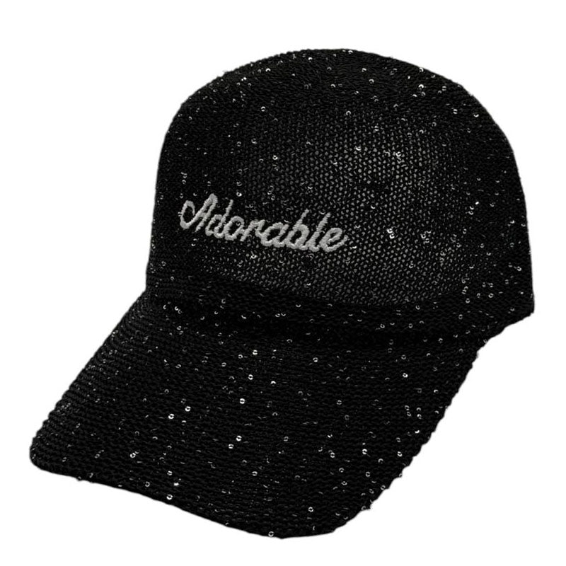 Casquette fantaisie pailletée - Broderie "Adorable" - Noir