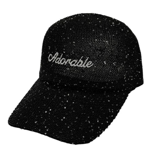 Casquette fantaisie pailletée - Broderie "Adorable" - Noir