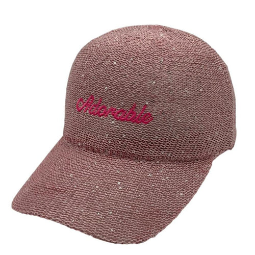 Casquette fantaisie pailletée - Broderie "Adorable" - Rose