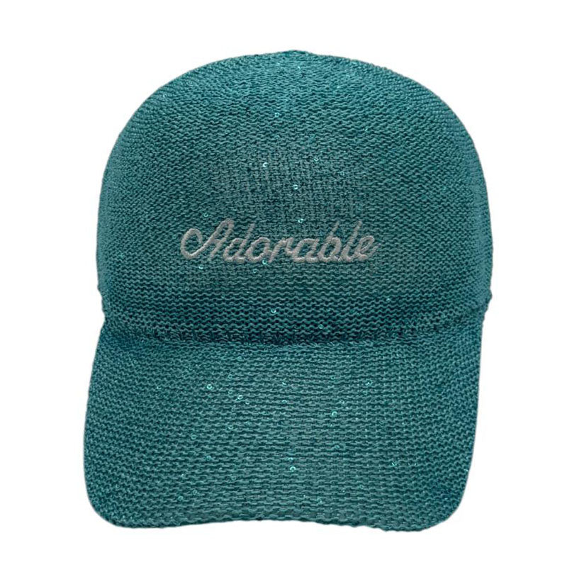 Casquette fantaisie pailletée - Broderie "Adorable" - Turquoise