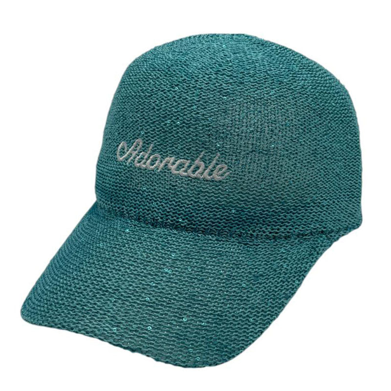 Casquette fantaisie pailletée - Broderie "Adorable" - Turquoise