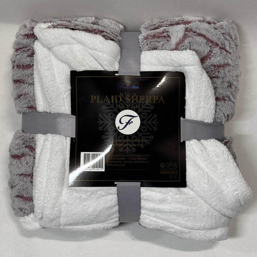 Plaid Sherpa Côtelé Gris Bordeaux