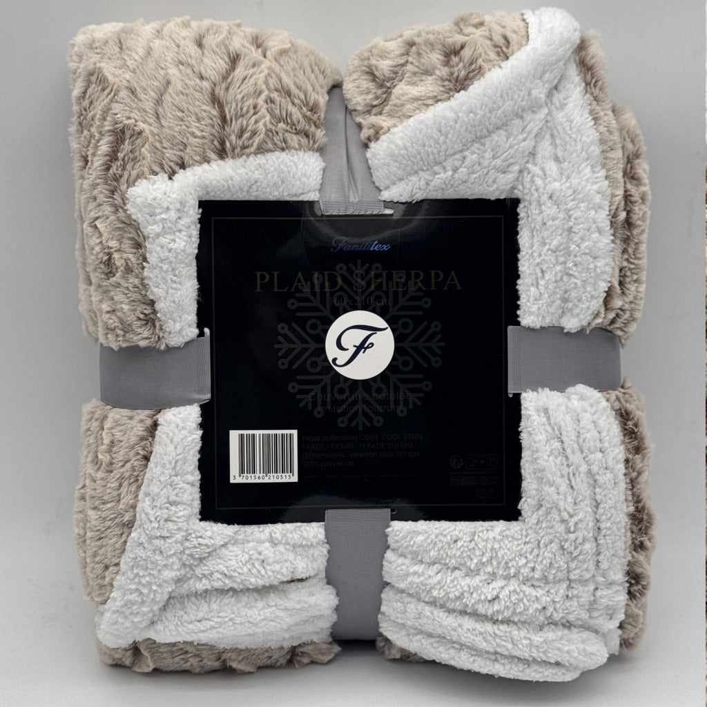 Plaid Sherpa Côtelé Beige effet Peau de Bête