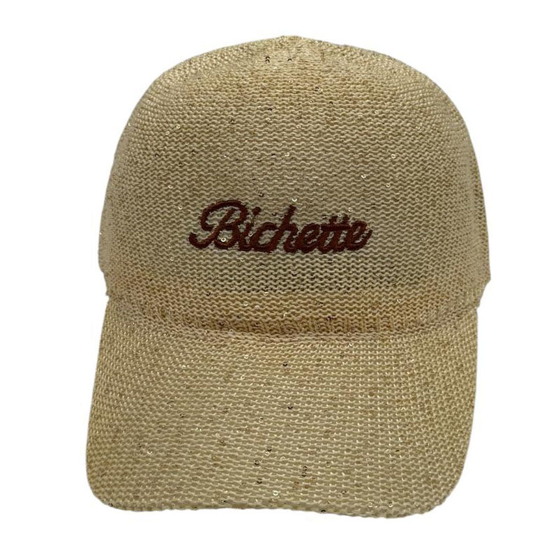 Casquette fantaisie pailletée - Broderie "Bichette" - Beige