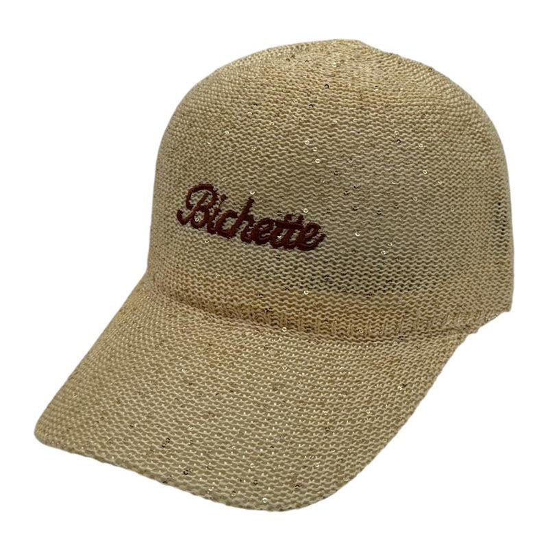 Casquette fantaisie pailletée - Broderie "Bichette" - Beige