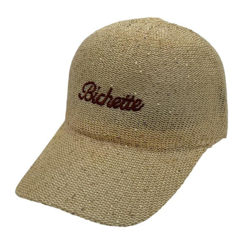 Casquette fantaisie pailletée - Broderie "Bichette" - Beige