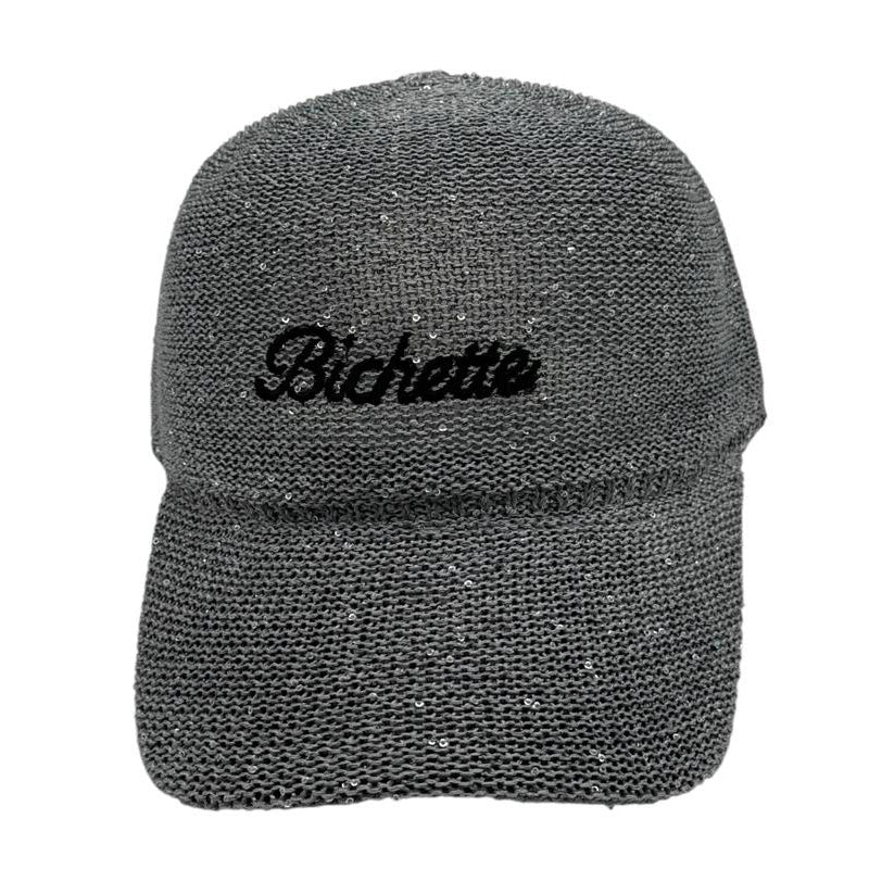 Casquette fantaisie pailletée - Broderie "Bichette" - Gris