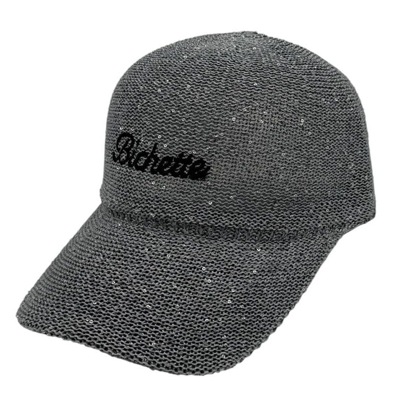 Casquette fantaisie pailletée - Broderie "Bichette" - Gris