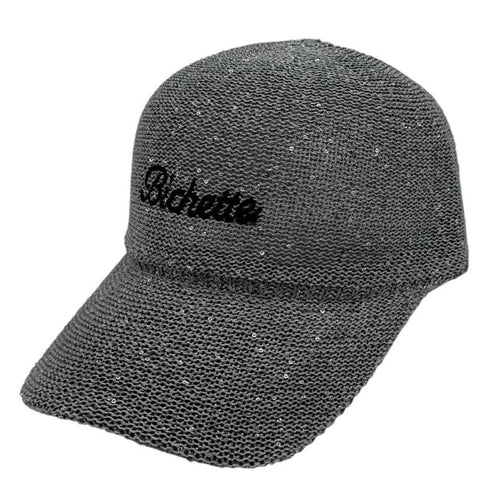 Casquette fantaisie pailletée - Broderie "Bichette" - Gris