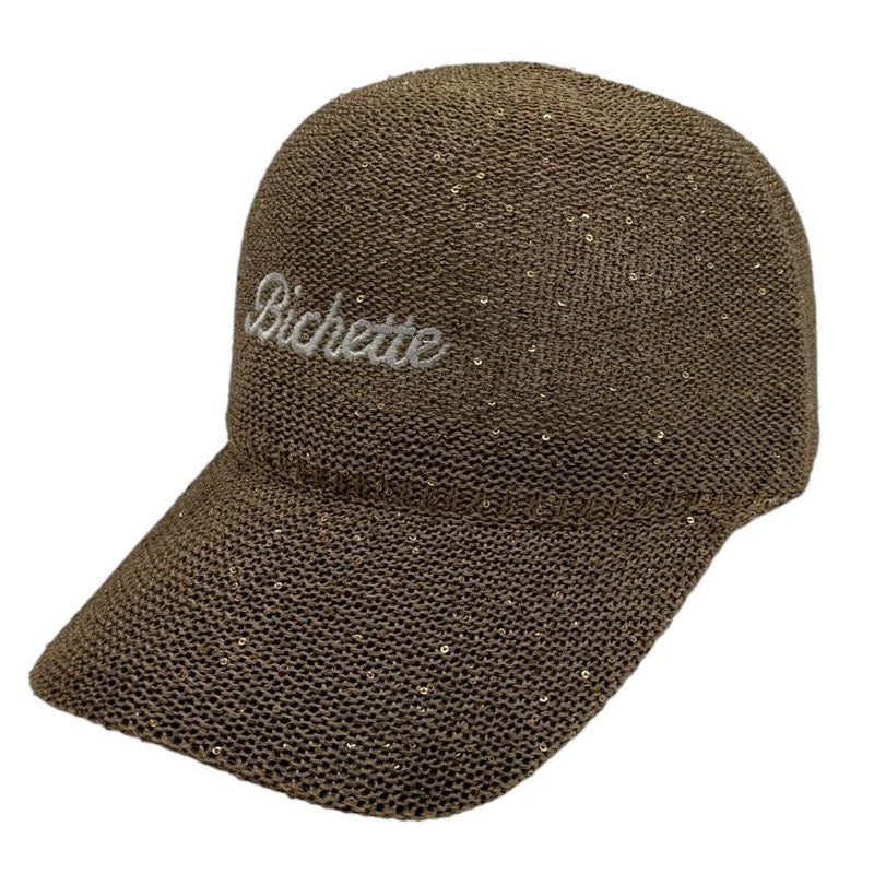 Casquette fantaisie pailletée - Broderie "Bichette" - Kaki