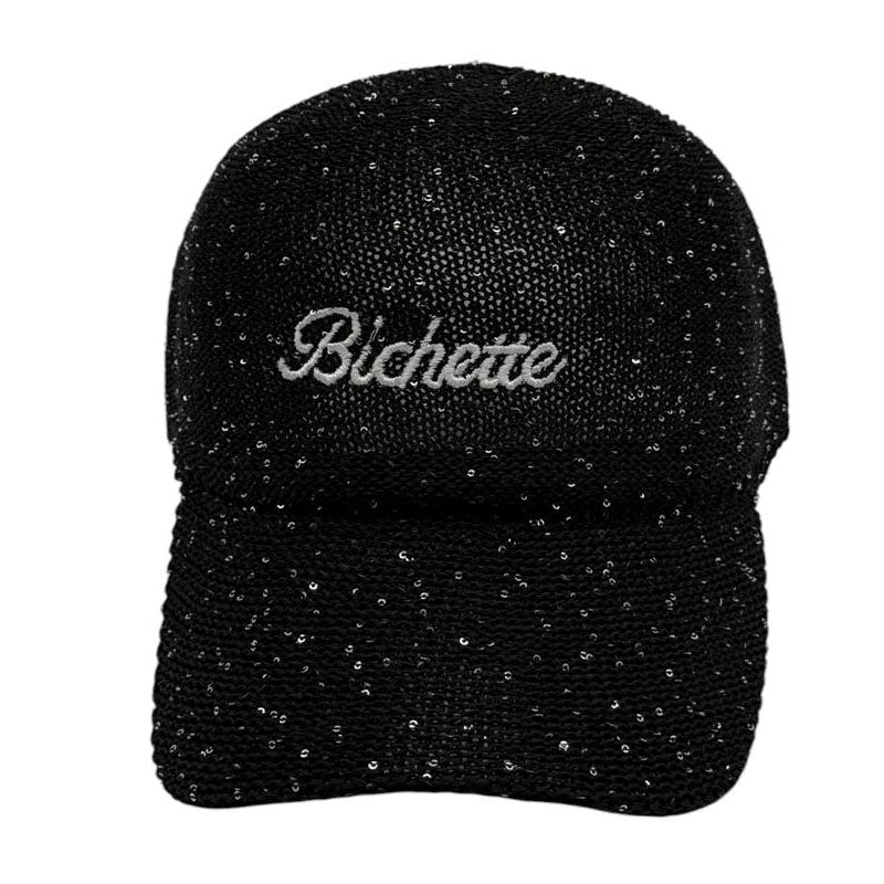 Casquette fantaisie pailletée - Broderie "Bichette" - Noir