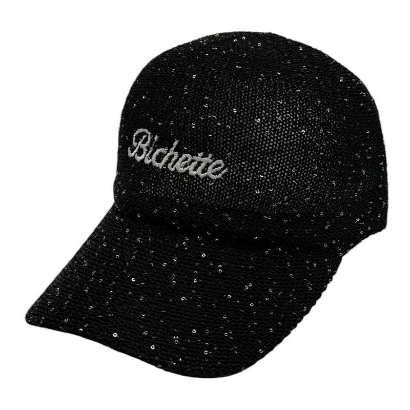 Casquette fantaisie pailletée - Broderie "Bichette" - Noir