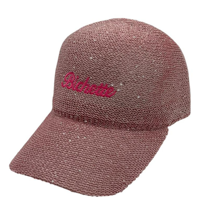 Casquette fantaisie pailletée - Broderie "Bichette" - Rose