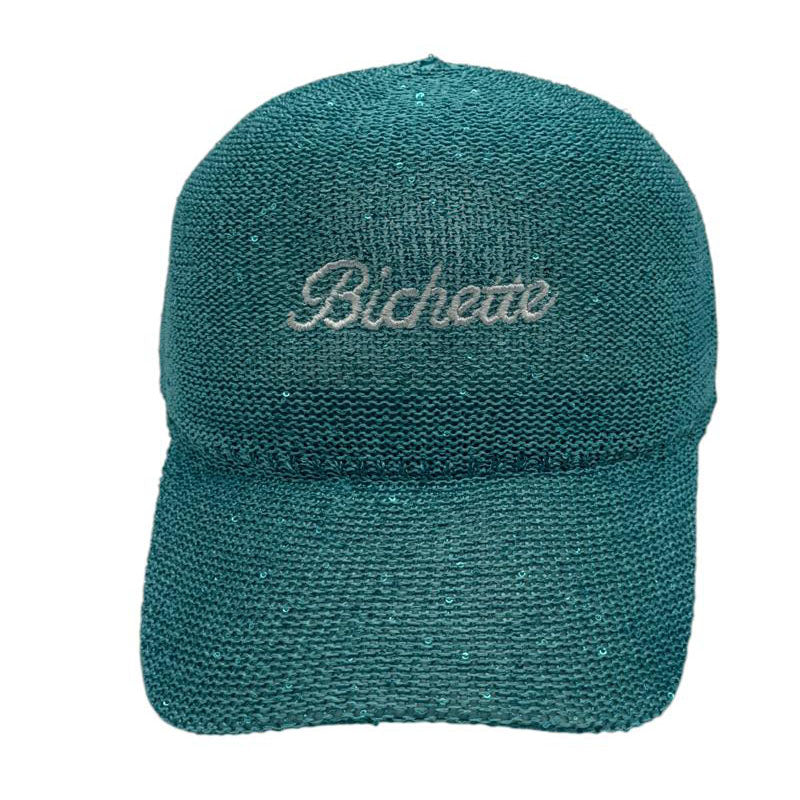 Casquette fantaisie pailletée - Broderie "Bichette" - Turquoise