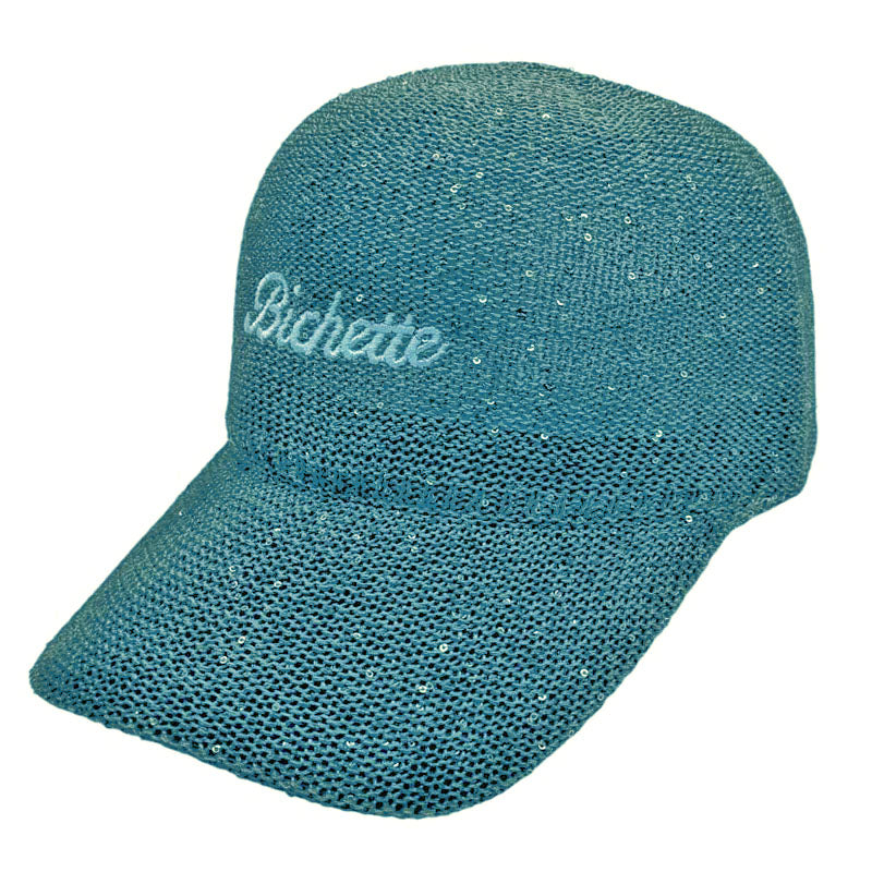 Casquette fantaisie pailletée - Broderie "Bichette" - Turquoise