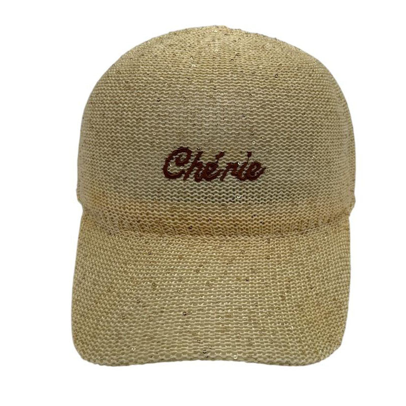 Casquette fantaisie pailletée - Broderie "Chérie" - Beige