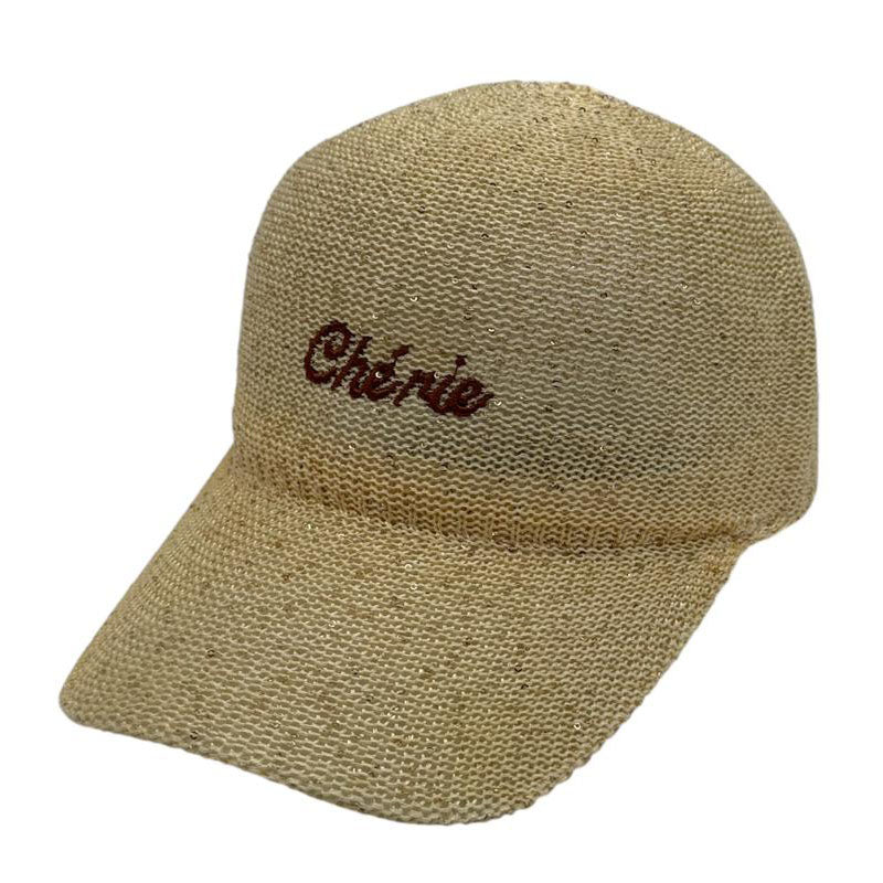 Casquette fantaisie pailletée - Broderie "Chérie" - Beige