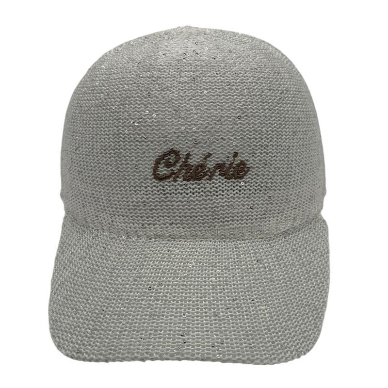 Casquette fantaisie pailletée - Broderie "Chérie" - Ecru