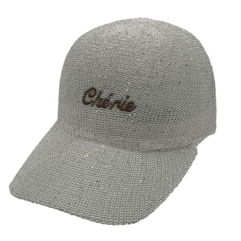 Casquette fantaisie pailletée - Broderie "Chérie" - Ecru