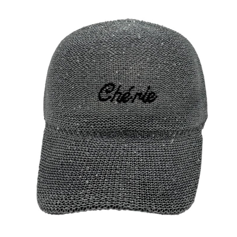 Casquette fantaisie pailletée - Broderie "Chérie" - Gris