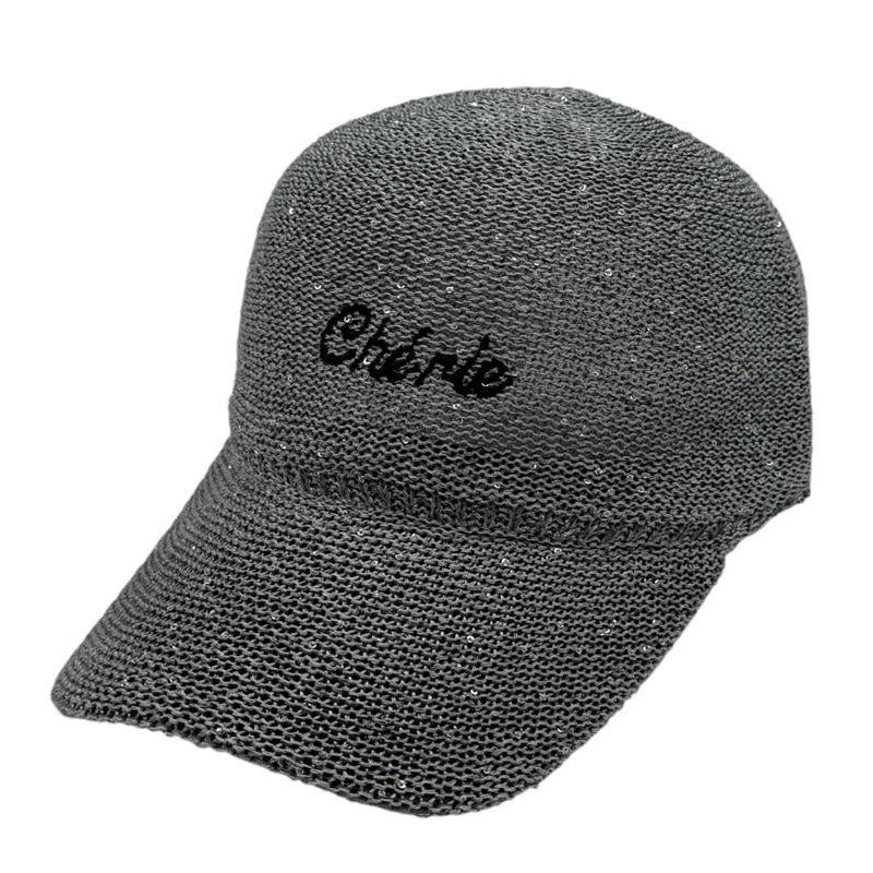 Casquette fantaisie pailletée - Broderie "Chérie" - Gris