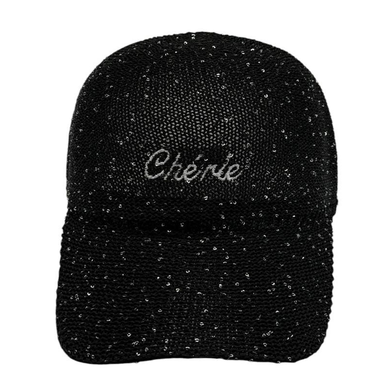 Casquette fantaisie pailletée - Broderie "Chérie" - Noir