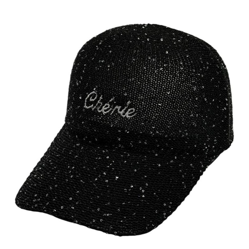 Casquette fantaisie pailletée - Broderie "Chérie" - Noir