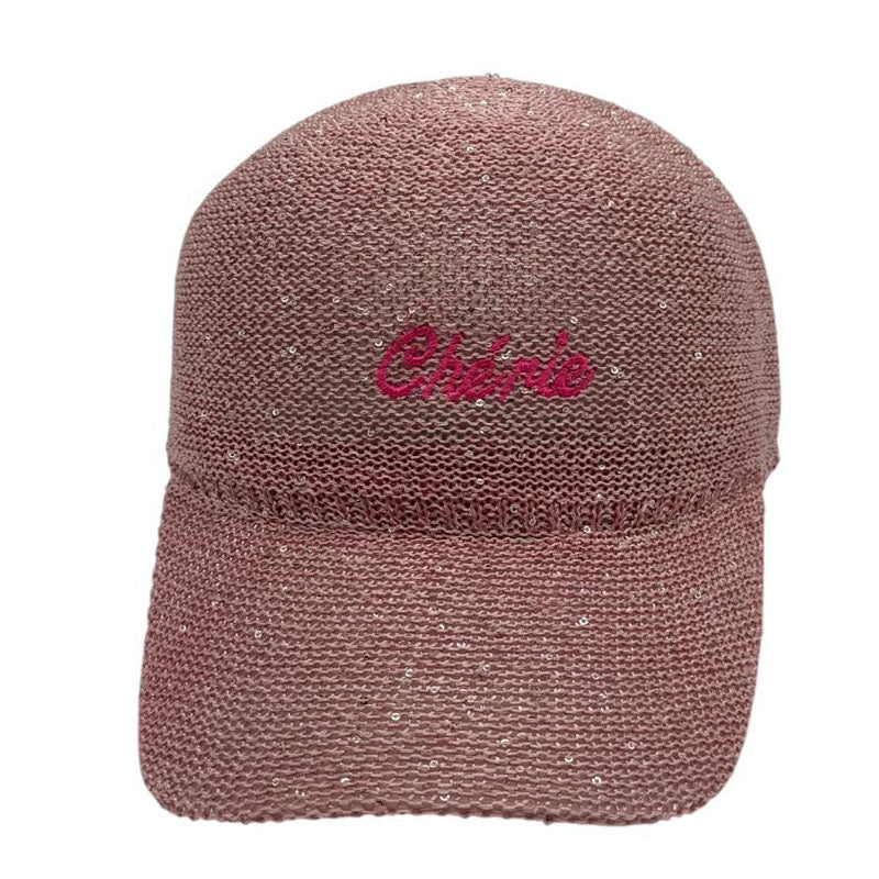 Casquette fantaisie pailletée - Broderie "Chérie" - Rose