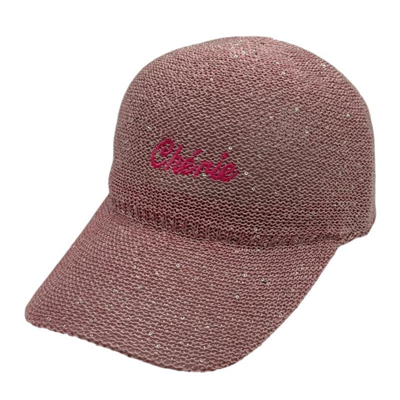 Casquette fantaisie pailletée - Broderie "Chérie" - Rose