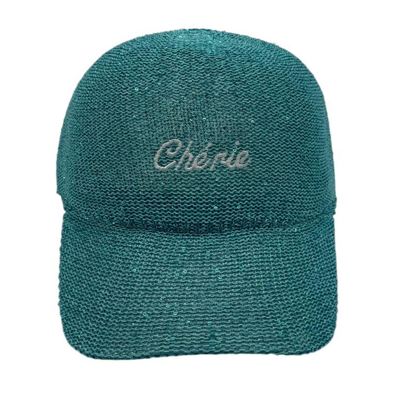 Casquette fantaisie pailletée - Broderie "Chérie" - Turquoise