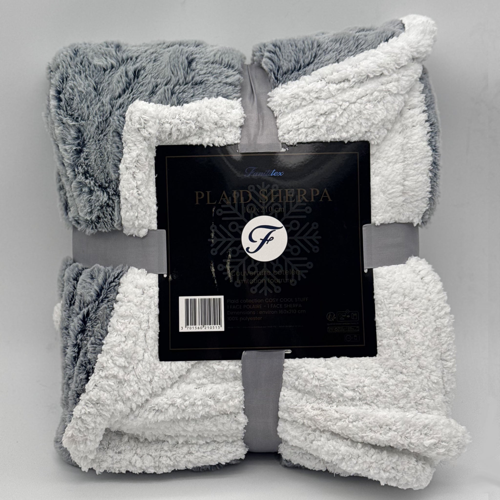 Plaid Sherpa Côtelé Gris Bleuté effet Peau de Bête