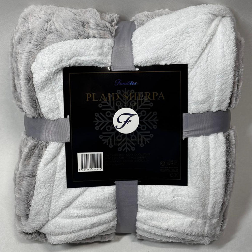 Plaid Sherpa Côtelé Gris Clair effet Peau de Bête