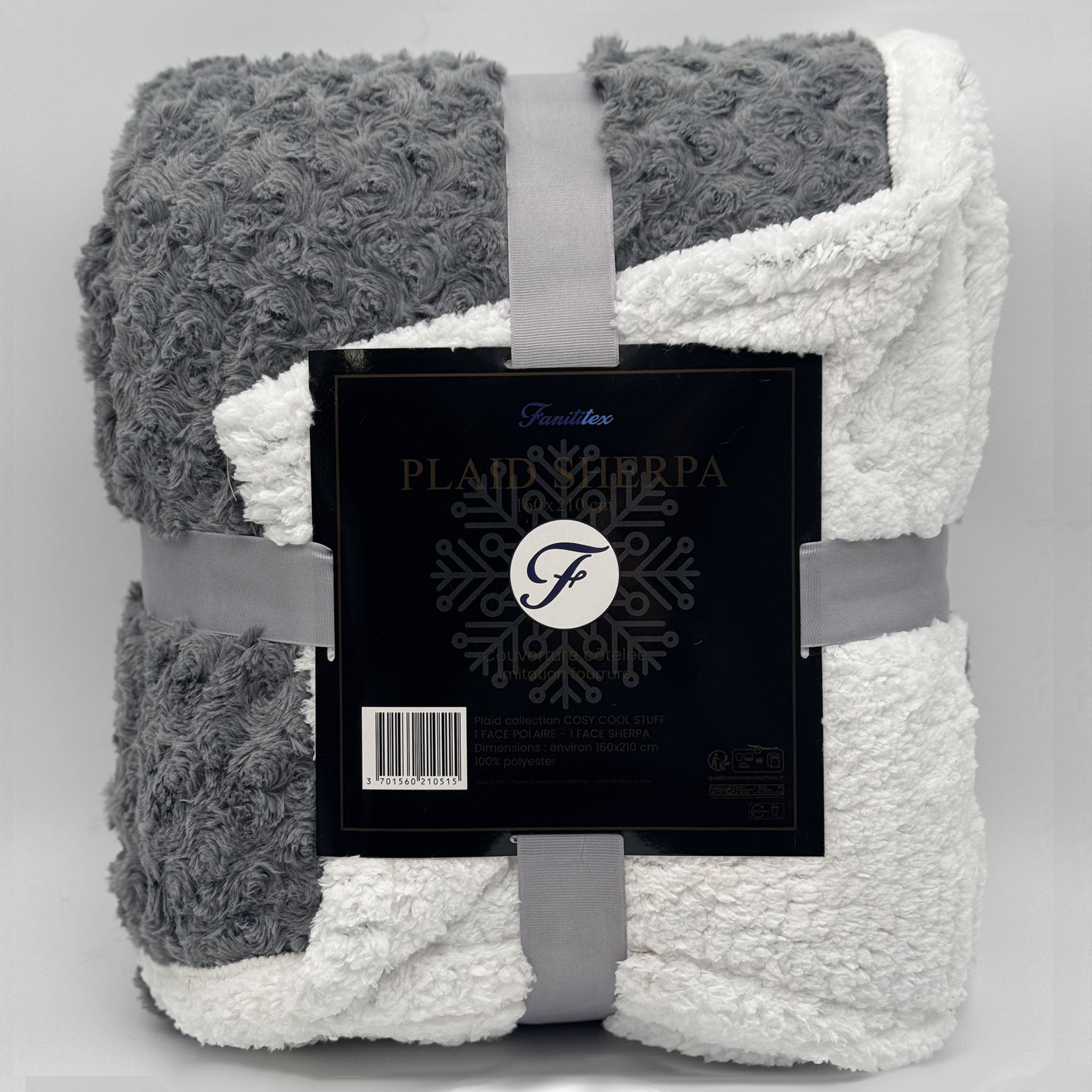 Plaid Sherpa Côtelé Gris Moltoné