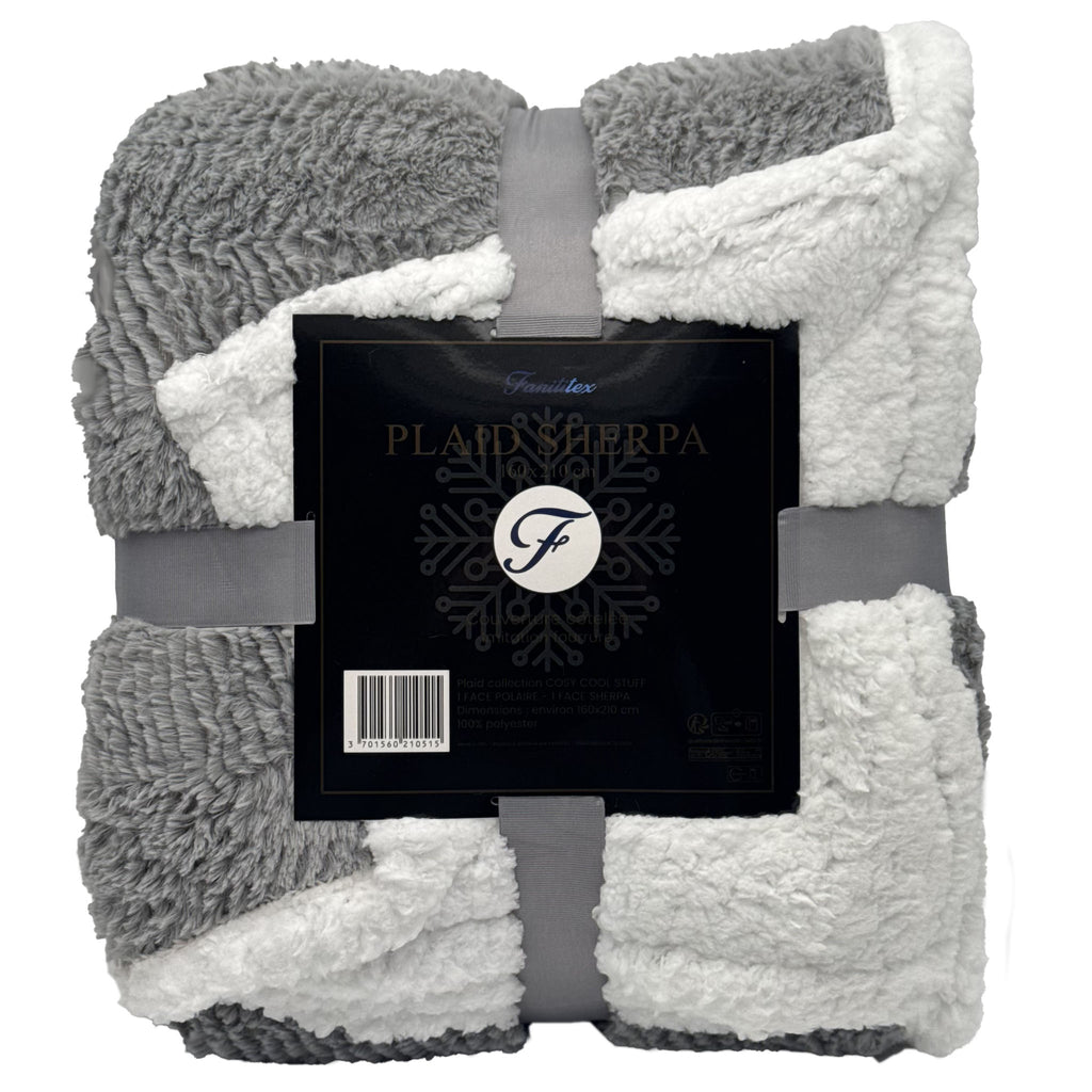 Plaid Sherpa Côtelé Gris Strié