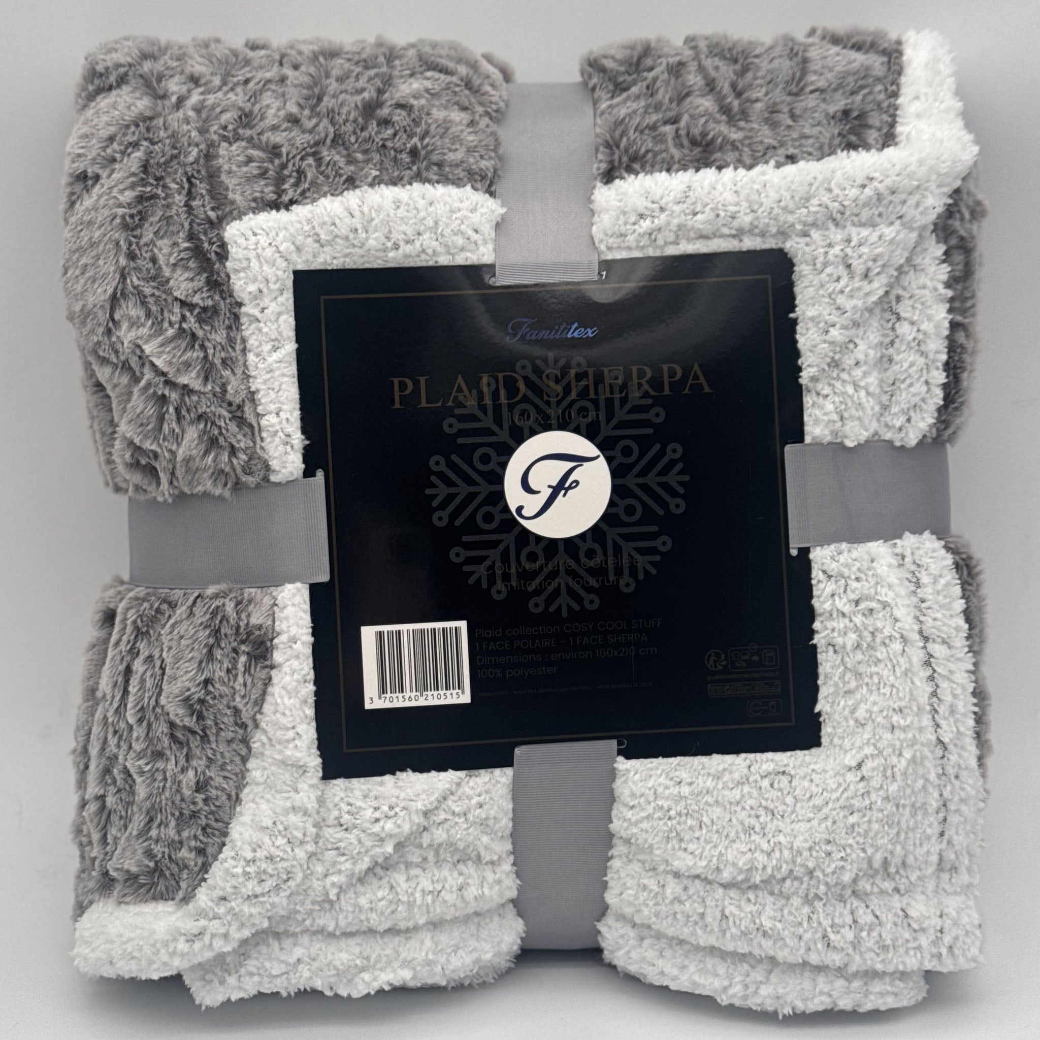 Plaid Sherpa Côtelé Gris Taupe effet Peau de Bête