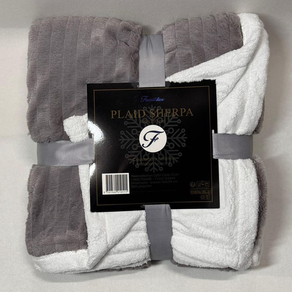 Plaid Sherpa Côtelé Gris rayé