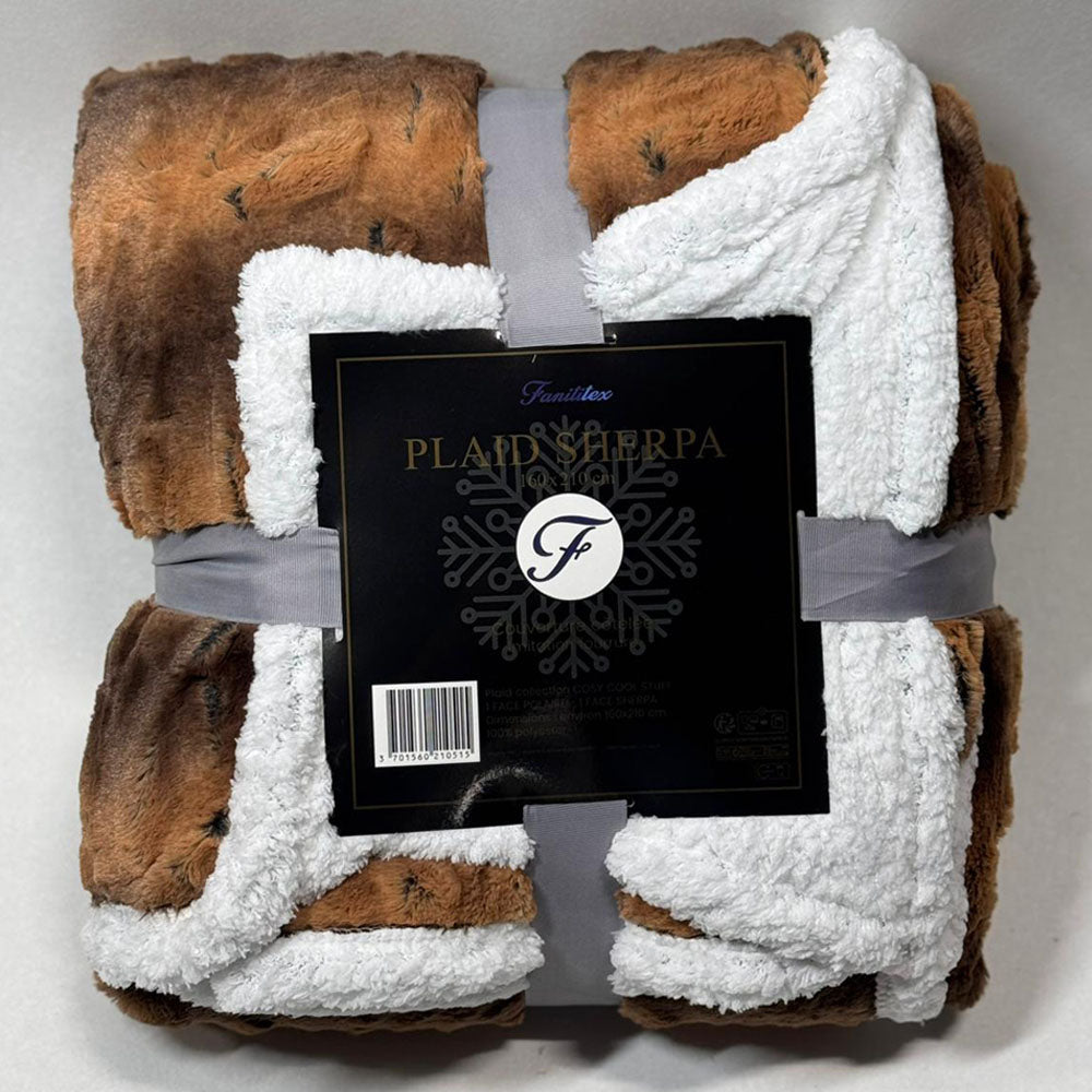 Plaid Sherpa Côtelé Marron effet Peau de Bête