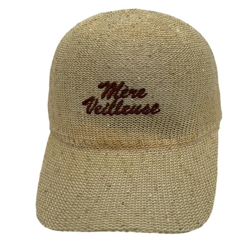 Casquette fantaisie pailletée - Broderie "Mère Veilleuse" - Beige
