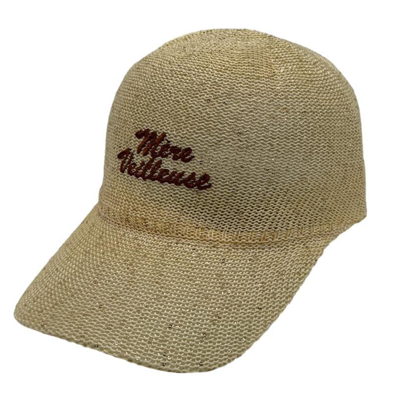 Casquette fantaisie pailletée - Broderie "Mère Veilleuse" - Beige